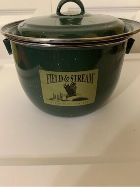 Field & Stream Green Enamelware Metal Kettle Pot No Handle Dishwasher Safe